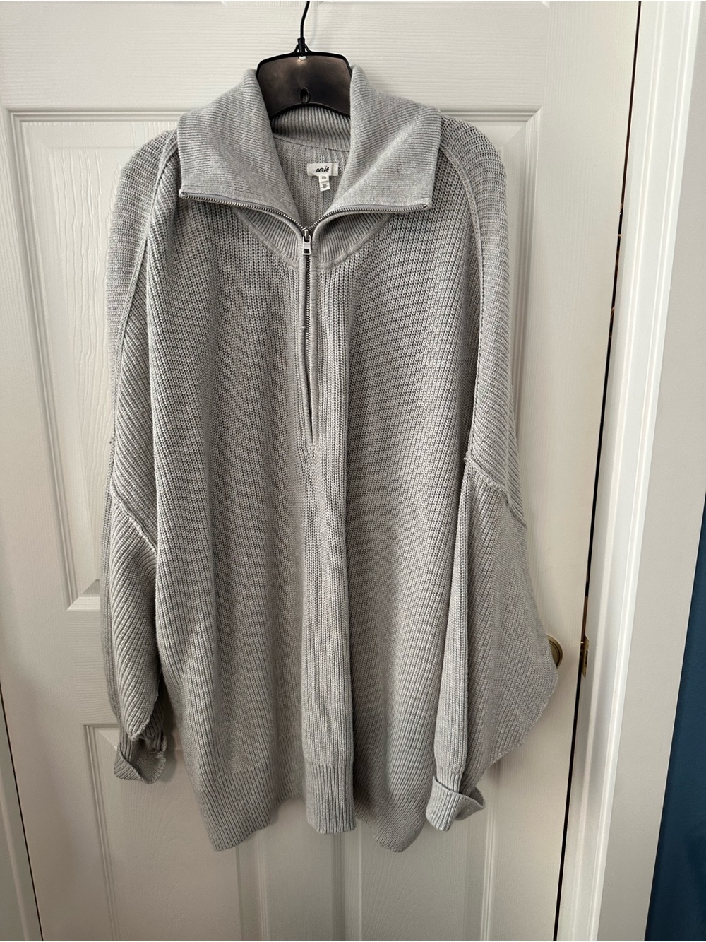 aerie Light Gray Ribbed Half-Zip Sweater